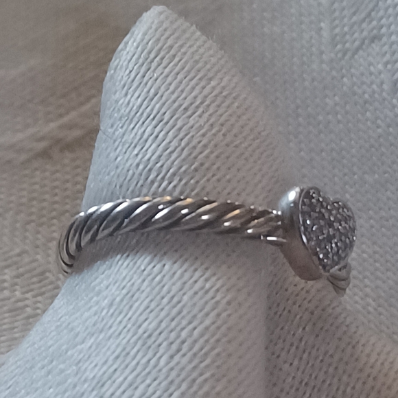 David Yurman Cable Collectibles Diamond Heart Stack Ring, SS, Size 7 - Picture 3 of 10